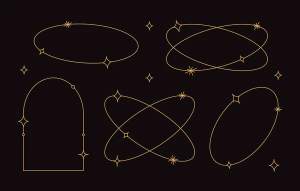 向量集线性极小美学框架 与恒星相邻 椭圆形和拱形现代几何图形 社交媒体 标志设计模板 布局用闪光 — 图库矢量图片