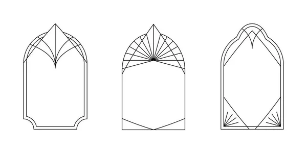Vector Set Linear Minimalistic Aesthetic Frames Borders Stars Rectangular Arch — Stock Vector