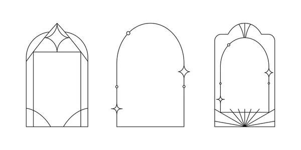 Vectorset Van Lineaire Minimalistische Esthetische Frames Randen Met Sterren Rechthoekige Stockillustratie