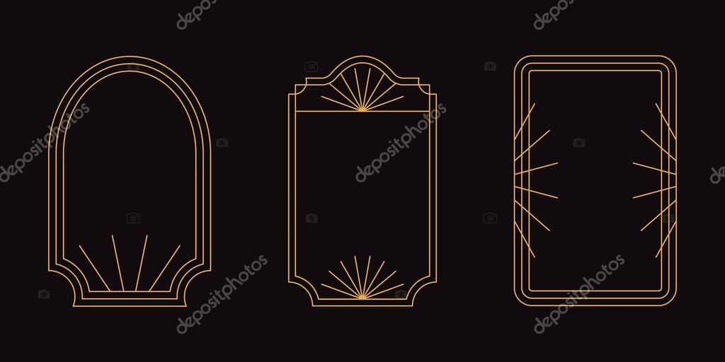 Vector set of linear minimalistic aesthetic frames and borders with stars. Rectangular, arch modern geometric shapes in art deco style with sparkles for social media, decoration, logo design template
