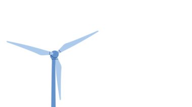Rüzgar santralinin video animasyonu. Dünya Çevre Günü kavramı, Dünya 'yı Kurtarmak, sürdürülebilirlik, yenilenebilir rüzgar enerjisi kaynağı