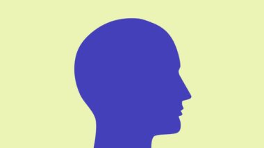 İnsan kafası ve ampullü video animasyonu. Ticaretin, düşüncenin, yaratıcılığın, çözüm bulma fikrinin modası