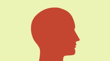 Geometrik şekilleri ve beyin olarak elementleri olan insan kafa siluetinin video animasyonu. Akıl sağlığı kavramı, düşünme süreci, sorunları çözme, çözüm arama