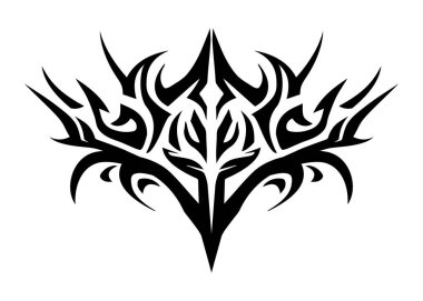 Beyaz arka planda soyut etnik Maori ya da Polinezyalı neo-kabile akımlı y2k süsü şekli var. Gotik fütürist grafik dövme elemanları koleksiyonu