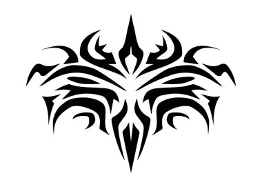 Beyaz arka planda soyut etnik Maori ya da Polinezyalı neo-kabile akımlı y2k süsü şekli var. Gotik fütürist grafik dövme elemanları koleksiyonu