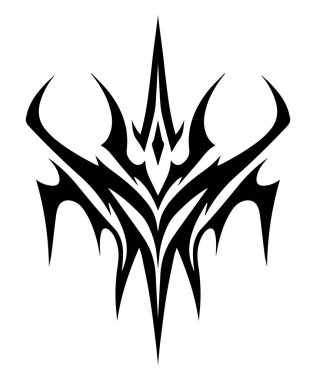 Beyaz arka planda soyut etnik Maori ya da Polinezyalı neo-kabile akımlı y2k süsü şekli var. Gotik fütürist grafik dövme elemanları koleksiyonu