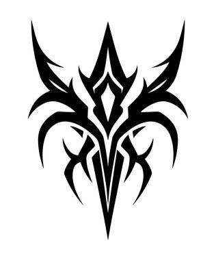 Beyaz arka planda soyut etnik Maori ya da Polinezyalı neo-kabile akımlı y2k süsü şekli var. Gotik fütürist grafik dövme elemanları koleksiyonu