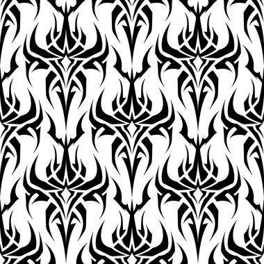 Soyut etnik Maori ya da Polinezyalı neo-kabile modellerinin kusursuz bir örneği. Moda, poster, baskı ve afiş için Gotik fütüristik dövme arka planı