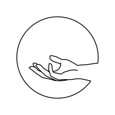 Vektör kadın el logosu en az doğrusal şekilde. Amblem, beyaz arka planda el hareketleriyle izole edilmiş sembol tasarım şablonu. Kozmetik, güzellik, dövme, spa, manikür, masaj için