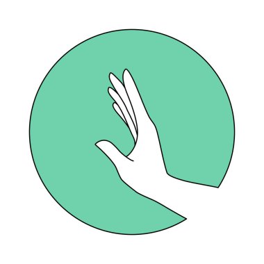 Vektör kadın el logosu en az doğrusal şekilde. Amblem, beyaz arka planda el hareketleriyle izole edilmiş sembol tasarım şablonu. Kozmetik, güzellik, dövme, spa, manikür, masaj için