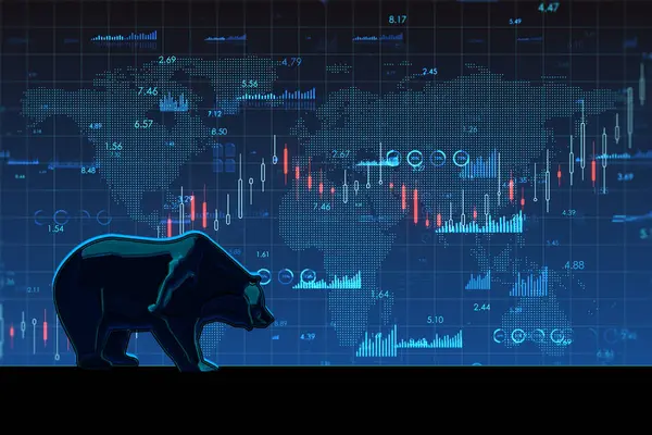 Kreative Abstrakte Bearische Devisendiagramme Auf Verschwommenem Hintergrund Börse Und Finanzanalyse — Stockfoto