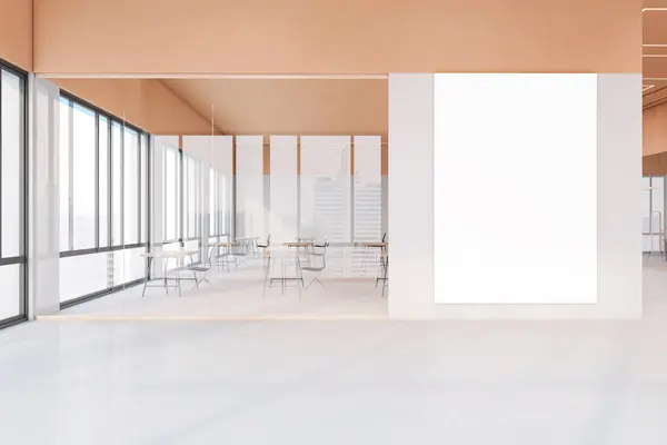 Moderno Espacioso Interior Oficina Luz Con Blanco Blanco Maqueta Encima —  Fotos de Stock