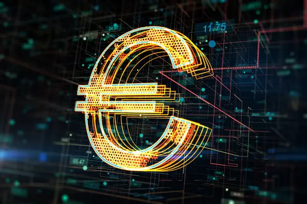 Концепция Цифровой Валюты Денег Графическим Символом Евро Сотами Внутри Абстрактном Стоковая Картинка