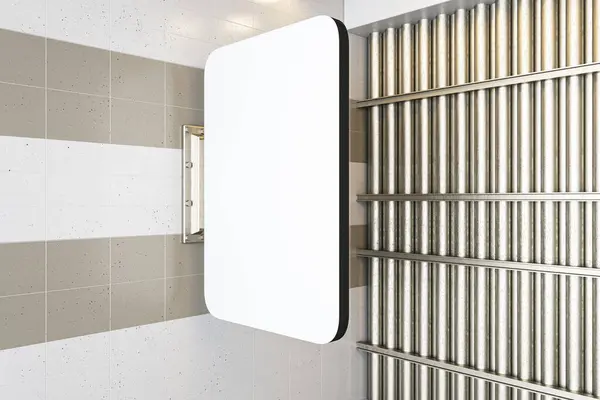 Close Empty Rectangular White Underground Stopper Light Tile Wall Background — Stock Photo, Image