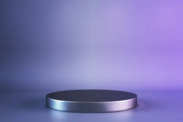 stock image Purple studio with geometric shapes, podium on the floor. Platforms for product presentation, mock up background. Abstract composition in minimal design. 3D Rendering