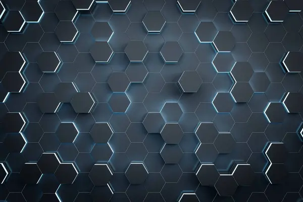 Creative Dark Hexagonal Wall Backdrop Landing Page Concept Rendering — Stock Photo, Image