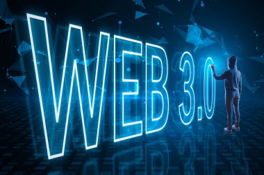 Hacker 'ın yaratıcı modern geçmişi. Web 3.0, internet erişimi engelleyici ve yapay zeka kullanan yeni nesil bir internet teknolojisidir. Web 3.0 - engelleme sistemi, basit kod, kripto para birimi. Mavi arkaplan