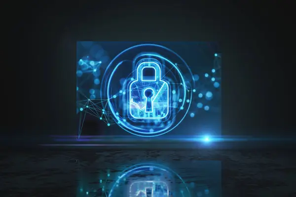 Cyber Sicurezza Protezione Dei Dati Concetto Con Blocco Pad Incandescente Immagine Stock