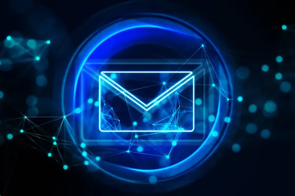 Correio Letra Conceito Comunicação Com Símbolo Envelope Azul Digital Círculo — Fotografia de Stock