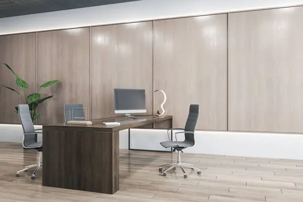 Helle Büroeinrichtung Aus Holz Mit Möbeln Rendering Stockbild