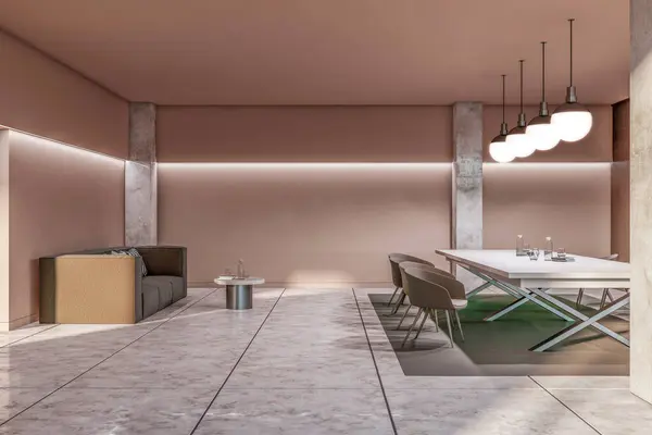 家具付きの豪華なスタイリッシュなリビングルームのインテリア 現代的なデザインとホテルのコンセプト 3Dレンダリング ロイヤリティフリーのストック写真