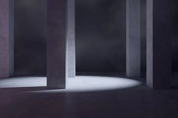 Abstract Dark Smoky Room Columns Rendering Stok Fotoğraf