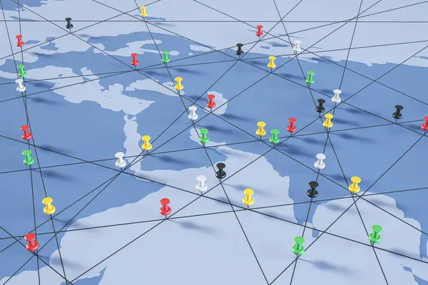 Mapa Creativo Azul Con Alfileres Aventura Descubrimiento Navegación Comunicación Logística Fotos De Stock