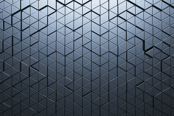 Creative metal triangular background. Landing page concept. 3D Rendering