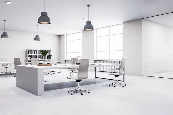 Espacio Abierto Oficinas Con Mobiliario Moderno Amplia Luz Natural Diseño Imagen de stock