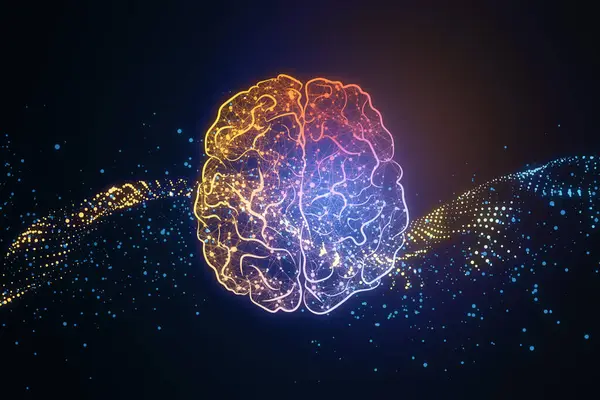 Цифрова Ілюстрація Людського Мозку Темно Синьому Фоні Концепція Штучного Інтелекту Стокове Зображення