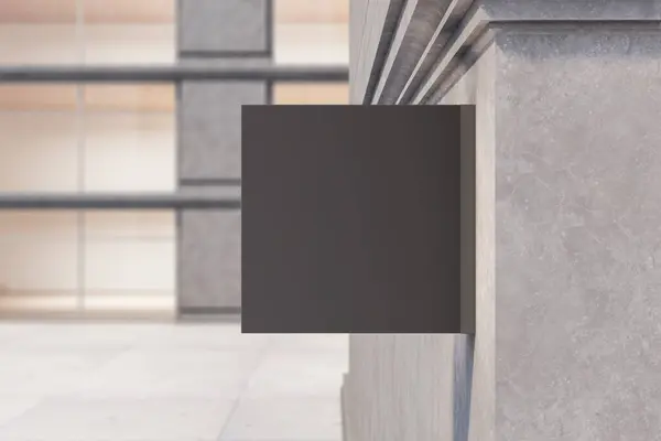 Порожній Квадратний Чорний Банер Бетонній Будівлі Концепція Реклами Підпису Макет Стокова Картинка