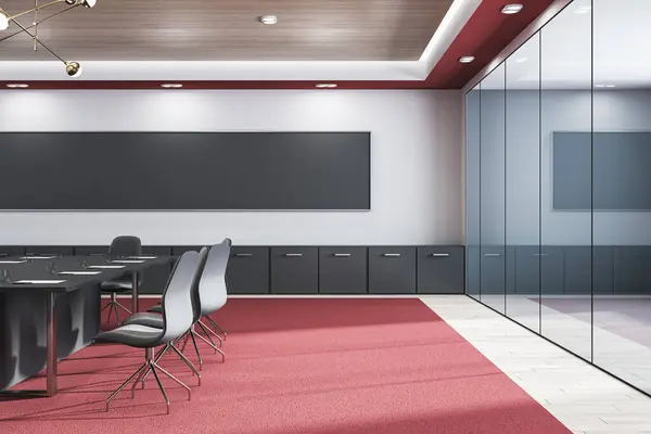 Modern Glass Meeting Conference Room Interior Furniture Red Carpet Blank รูปภาพสต็อก
