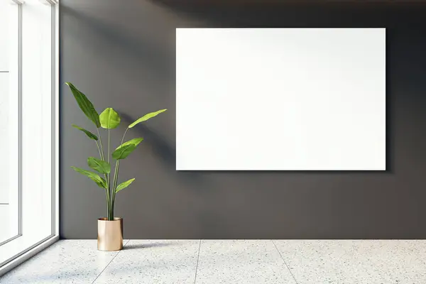Front View Blank White Poster Dark Wall Modern Office Corridor Foto Stock