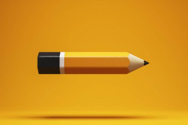 Sarı kalem turuncu arkaplan üzerinde yükselen, 3D renderleme tarzı, ışık ve teknoloji temalı yaratıcı iş konseptini vurguluyor