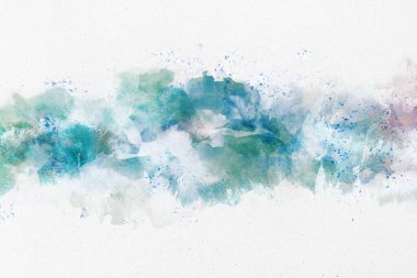 Beyaz kağıt zemin üzerinde sıçrama olan mavi ve yeşil suluboya dokusu, açık sanatsal zemin ve soyut duvar kağıdı konsepti, 3D oluşturma