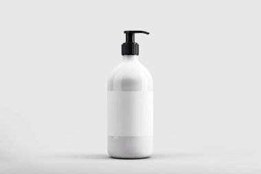 Boş pompa şişesi modeli, boş etiket, temiz modern tarz ışık eğimli arka plan. Markalaşma, promosyon ve ürün düzeni kavramı. 3B Hazırlama