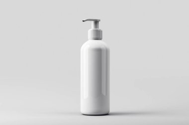 Açık gri gradyan arka planda, markalaşma, poster ya da ürün sunumu için temiz modern tasarımı olan boş beyaz pompa modeli. 3B Hazırlama