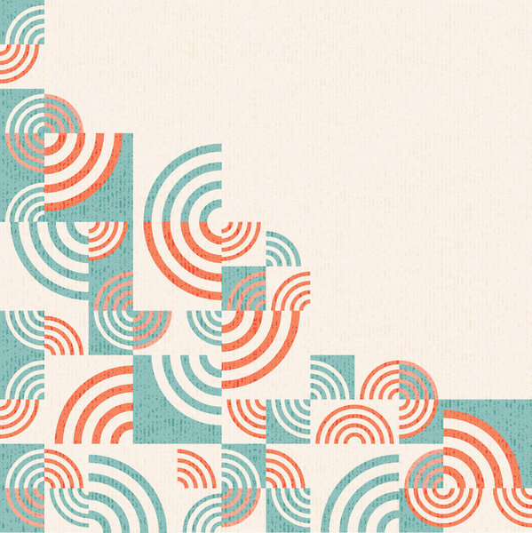 Abstract geometric colorful bauhaus design of circles, and squares. Space for text. 