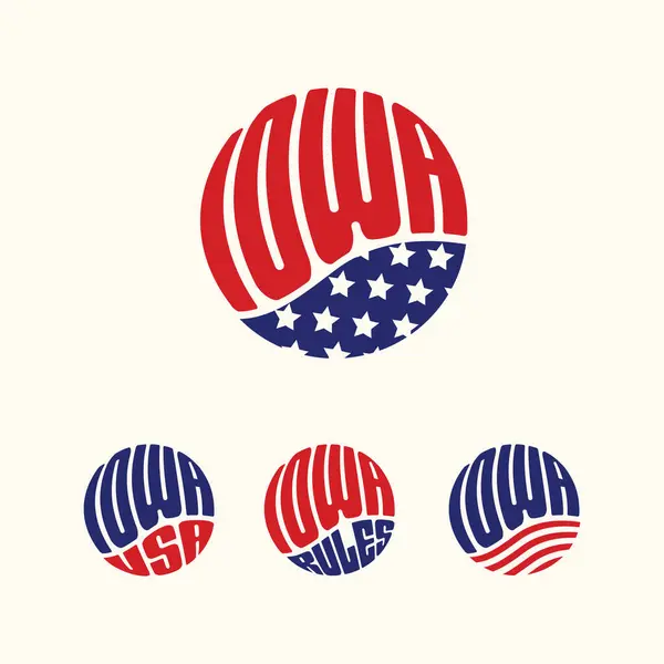 Iowa Usa Patriotiska Klistermärke Eller Knapp Set Vektor Illustration För Royaltyfria illustrationer