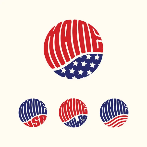 Maine Usa Patriotiska Klistermärke Eller Knapp Set Vektor Illustration För Stockillustration
