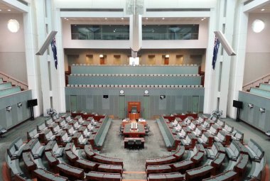 Boş Avustralya Parlamentosu 'nun iç görünümü