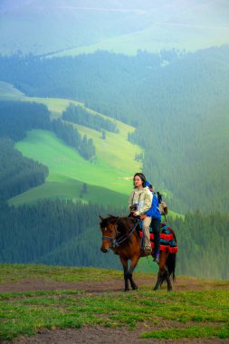 Tekes İlçesi, İli Kazak Özerk Bölgesi, Xinjiang - 27 Haziran 2024 - Karajun Çayırı, otlakları, ormanları, kanyonları, karla kaplı tepeleri ve gölleri kapsayan çekici bir turistik bölge