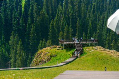 Karajun Grassland, an attractive tourist attraction integrating grasslands, forests, canyons, snow-capped peaks, and lakes, Tekes County, Ili Kazakh Autonomous Prefecture, Xinjiang, China clipart