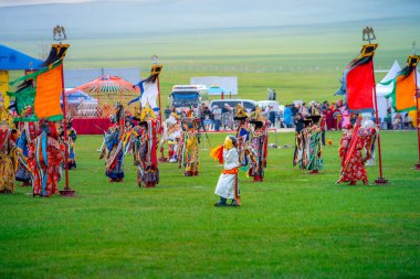 Ulaanbaatar, Moğolistan - 3 Ağustos 2024 - Danshig Naadam ve Khuree Tsam festivali, Moğolistan 'ın antik dini ve kültürel festivali, Papa Zanabazar' ın taht töreni ile ilgilidir.