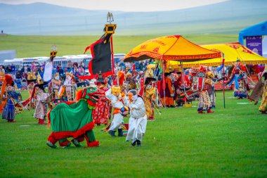 Ulaanbaatar, Mongolia - August 3, 2024 -Danshig Naadam and Khuree Tsam festival, the ancient religious and cultural festival of Mongolia, related to the enthronement ceremony of His Holiness Zanabazar clipart