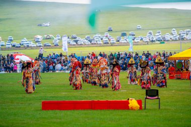 Ulaanbaatar, Moğolistan - 3 Ağustos 2024 - Danshig Naadam ve Khuree Tsam festivali, Moğolistan 'ın antik dini ve kültürel festivali, Papa Zanabazar' ın taht töreni ile ilgilidir.