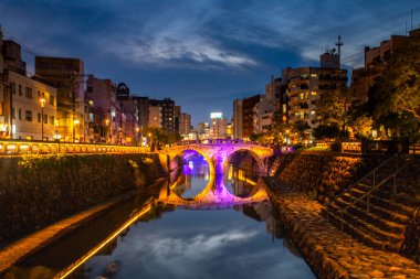 Meganebashi or Spectacles Bridge, over Nakashima River, the oldest stone arch bridge in Japan and has been designated as an Important Cultural Propery, Nagasaki, Japan clipart