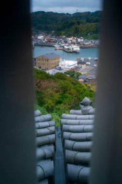 Hirado Castle, or Hirado-jo, also known as Kameoka Castle, was built on top of a small, rounded mountainous peninsula facing Hirado Bay, Hirado, Nagasaki, Japan clipart