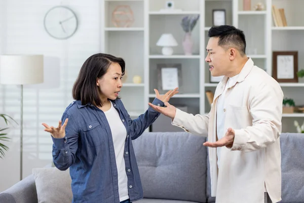 Family Quarrel Asian Couple Man Woman Yelling Each Other Family — Stock Photo, Image