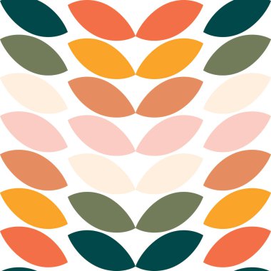 Beyaz arka planda farklı renkte yapraklar ya da taneler. Kusursuz sevimli geometrik desen.